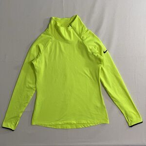 Nike Pro Hyperwarm Womens Large Tight Fit Running Jacket Thumb Holes Neon Yellow